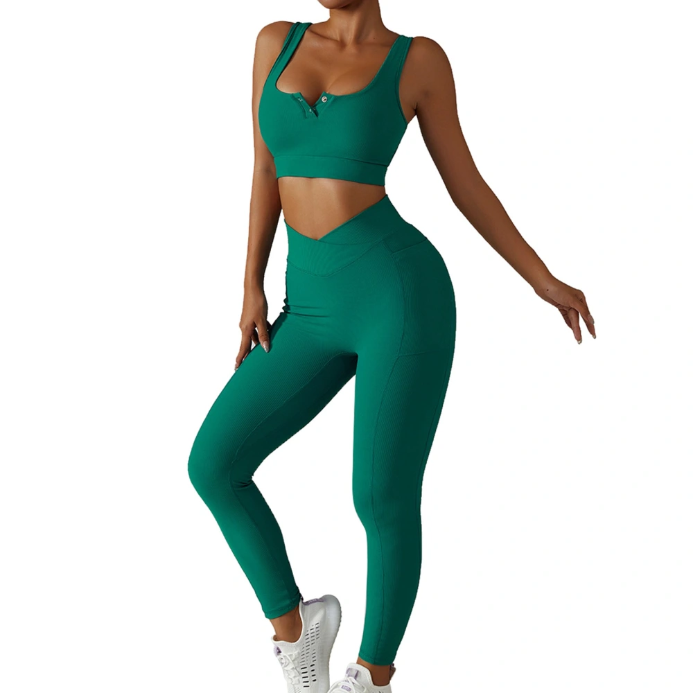 Yoga Pants High Waist Tight Elastic Hip Lift Slim Workout Leggings Pants For Sports Running Green L