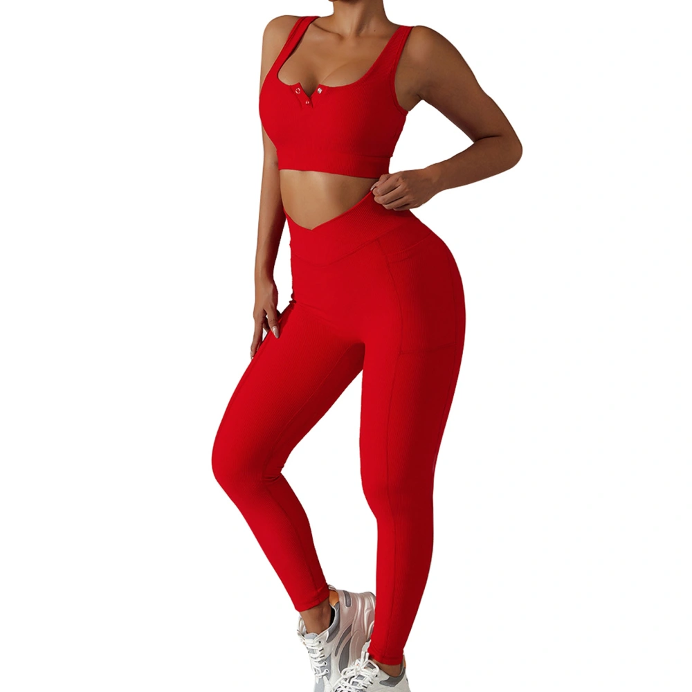 Yoga Pants High Waist Tight Elastic Hip Lift Slim Workout Leggings Pants For Sports Running Red XL