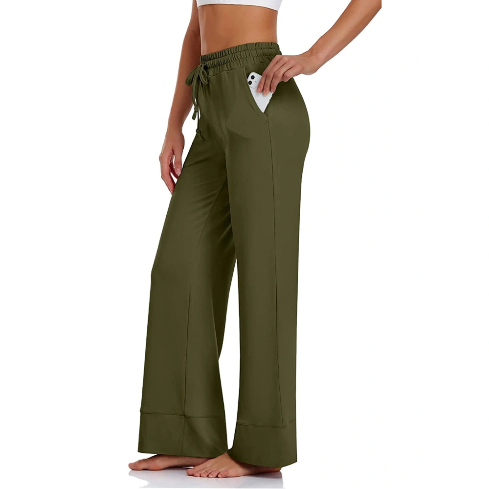 Wide Leg Pants Elastic Drawstring Waist Pockets Loose Casual Pants for Yoga Fitness Exercise Jogging Army Green XL