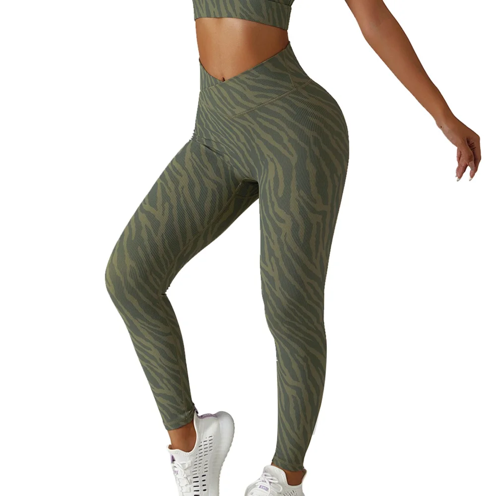 Yoga Pants High Waist Tight Tummy Control Hip Lift Elastic Leggings Pants for Running Dancing Zebras Green S