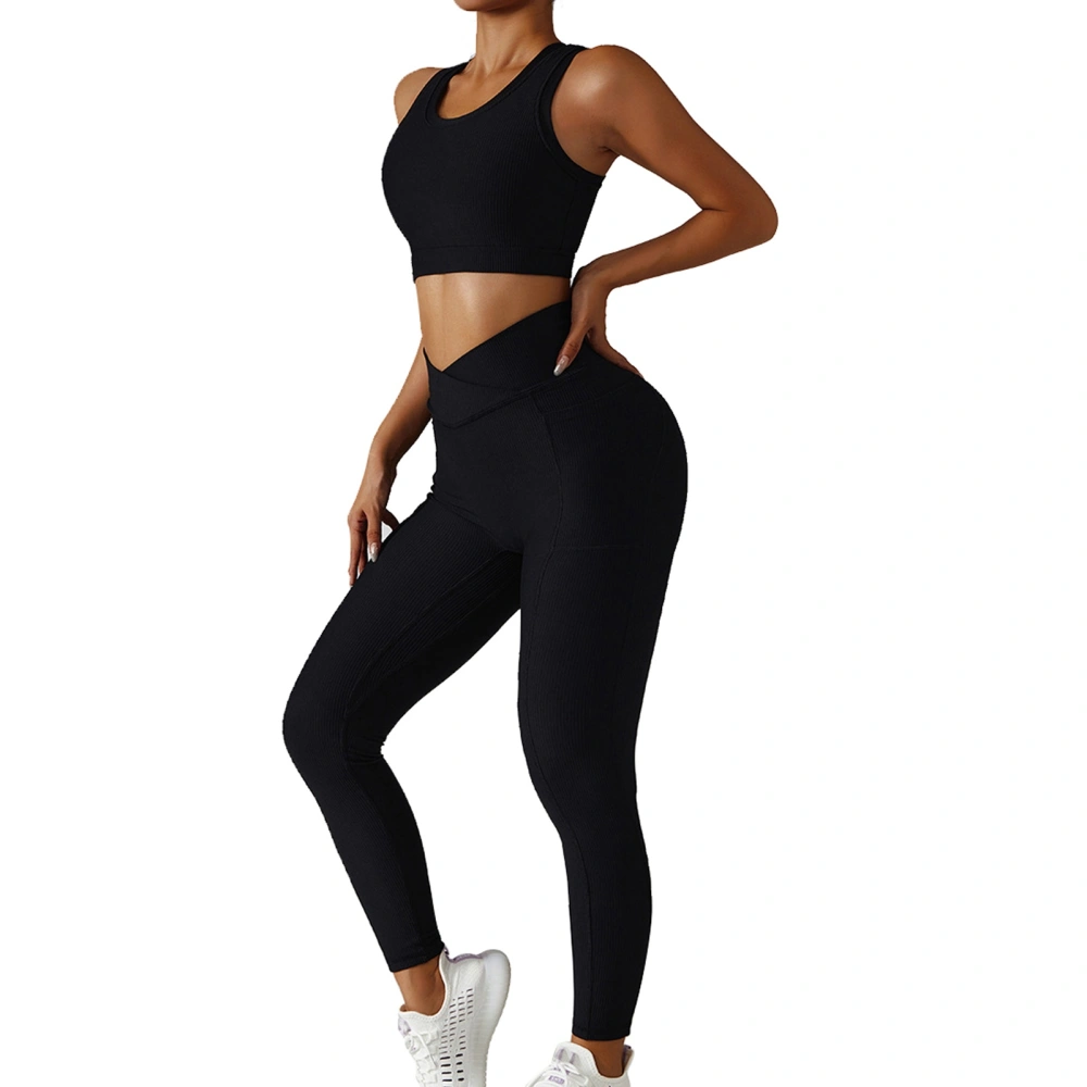 Yoga Pants High Waist Tight Elastic Hip Lift Slim Workout Leggings Pants For Sports Running Black M