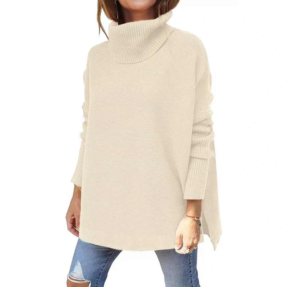 Oversized Turtleneck Sweater Women Batwing Sleeve Loose Breathable Polyester Pullover Sweater for Daily Shopping Apricot M