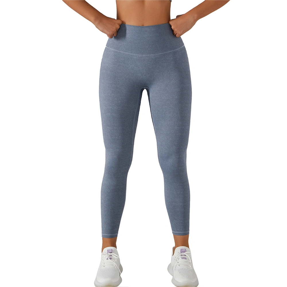 High Waist Yoga Pants Women Stretch Tummy Control Hip Lift Workout Leggings for Outdoor Sports Running Denim Blue L