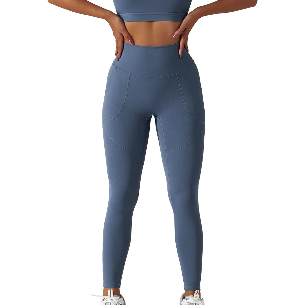 High Waist Yoga Pants Women Stretch Tummy Control Hip Lift Workout Leggings with Pocket for Cycling Running Blue XL