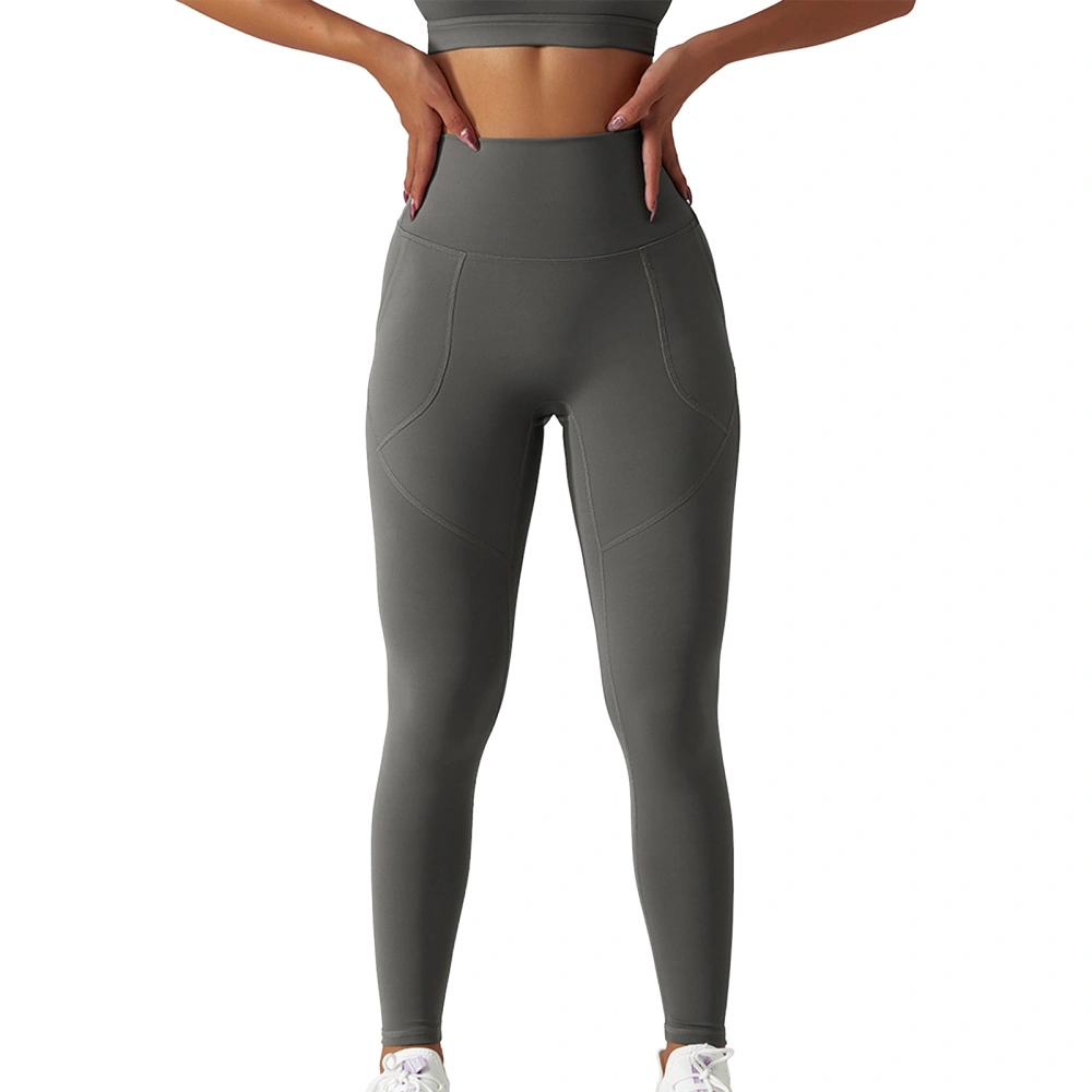 High Waist Yoga Pants Women Stretch Tummy Control Hip Lift Workout Leggings with Pocket for Cycling Running Gray M