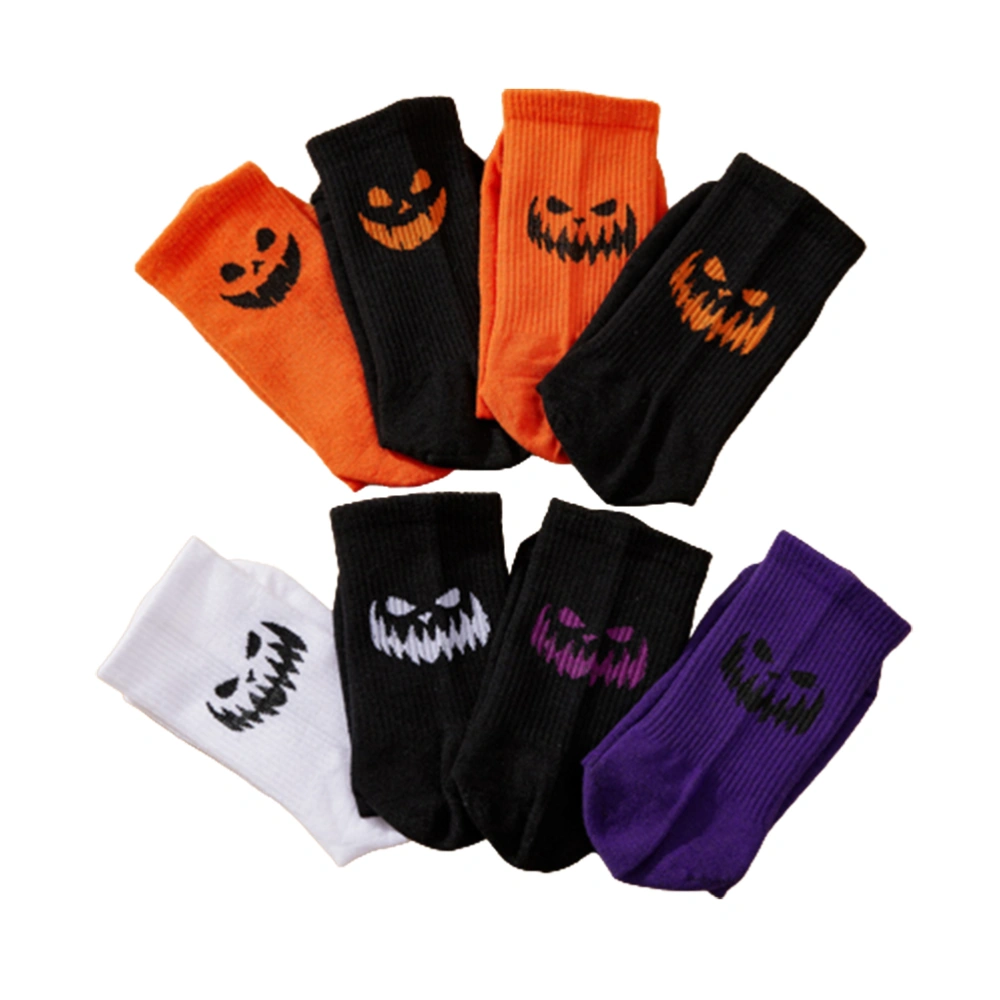 8 Pair Halloween Socks Unisex Fun Pumpkin Pattern Mid Top Socks Warm Breathable Socks Halloween Novelty Gifts