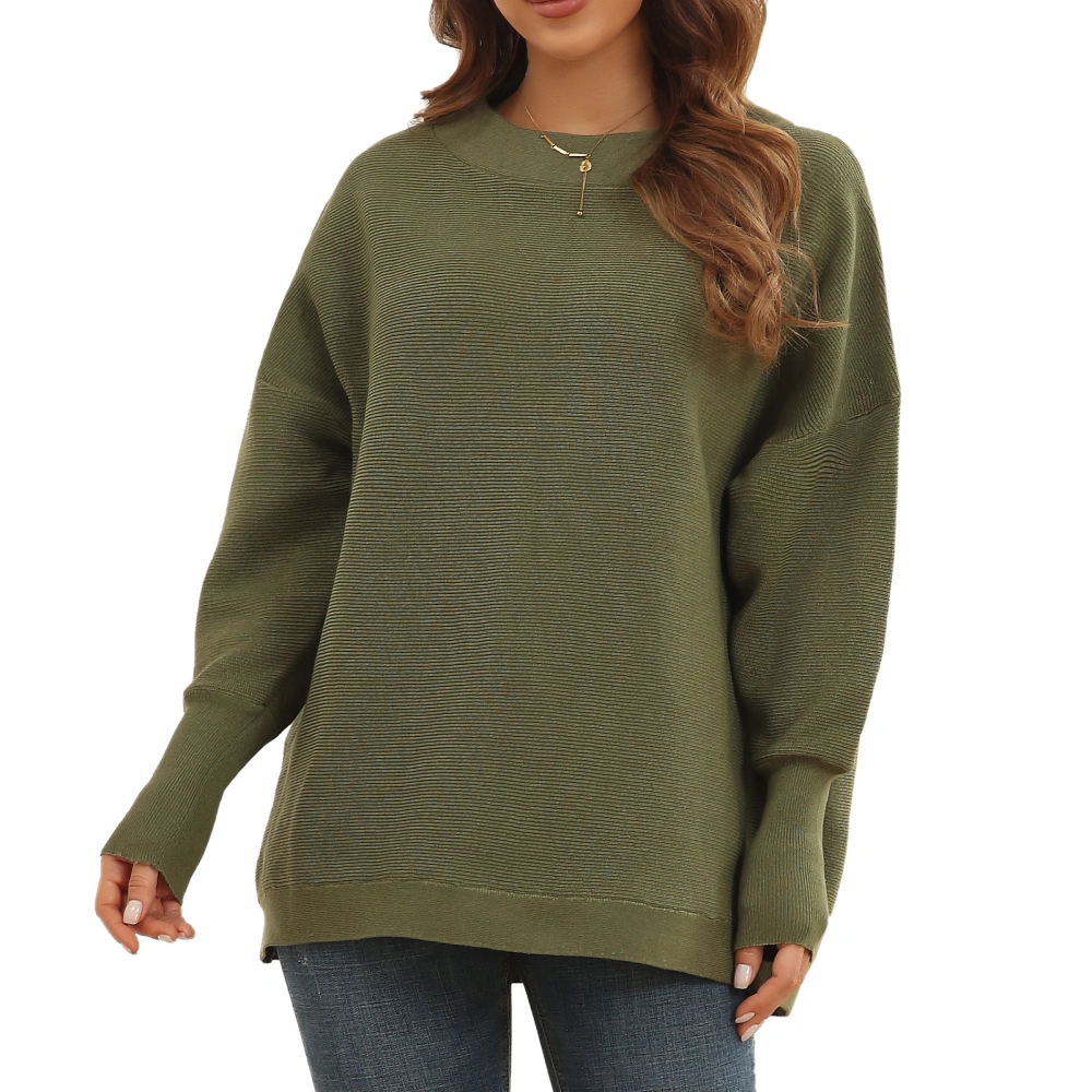 Long Sleeved Sweater Women Autumn Winter Breathable Loose Casual Elegant Pure Color Knitted Pullover Tops OD Green XS