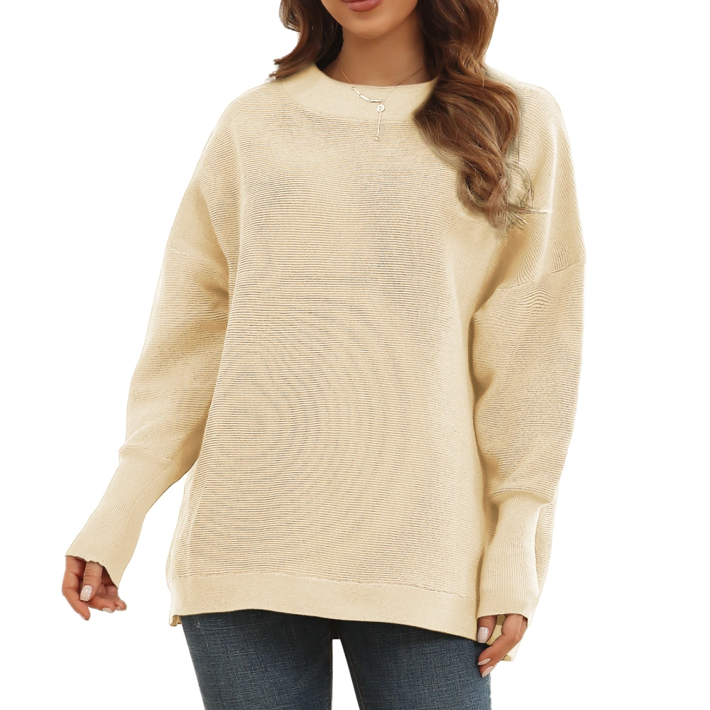 Long Sleeved Sweater Women Autumn Winter Breathable Loose Casual Elegant Pure Color Knitted Pullover Tops Apricot L