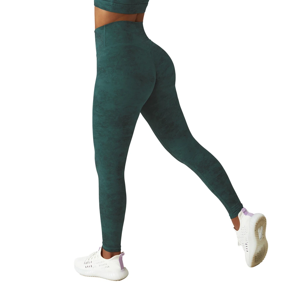 Printed Yoga Pants Outdoor Running Fitness Sports Pants Women High Waisted Leggings Patina Green L