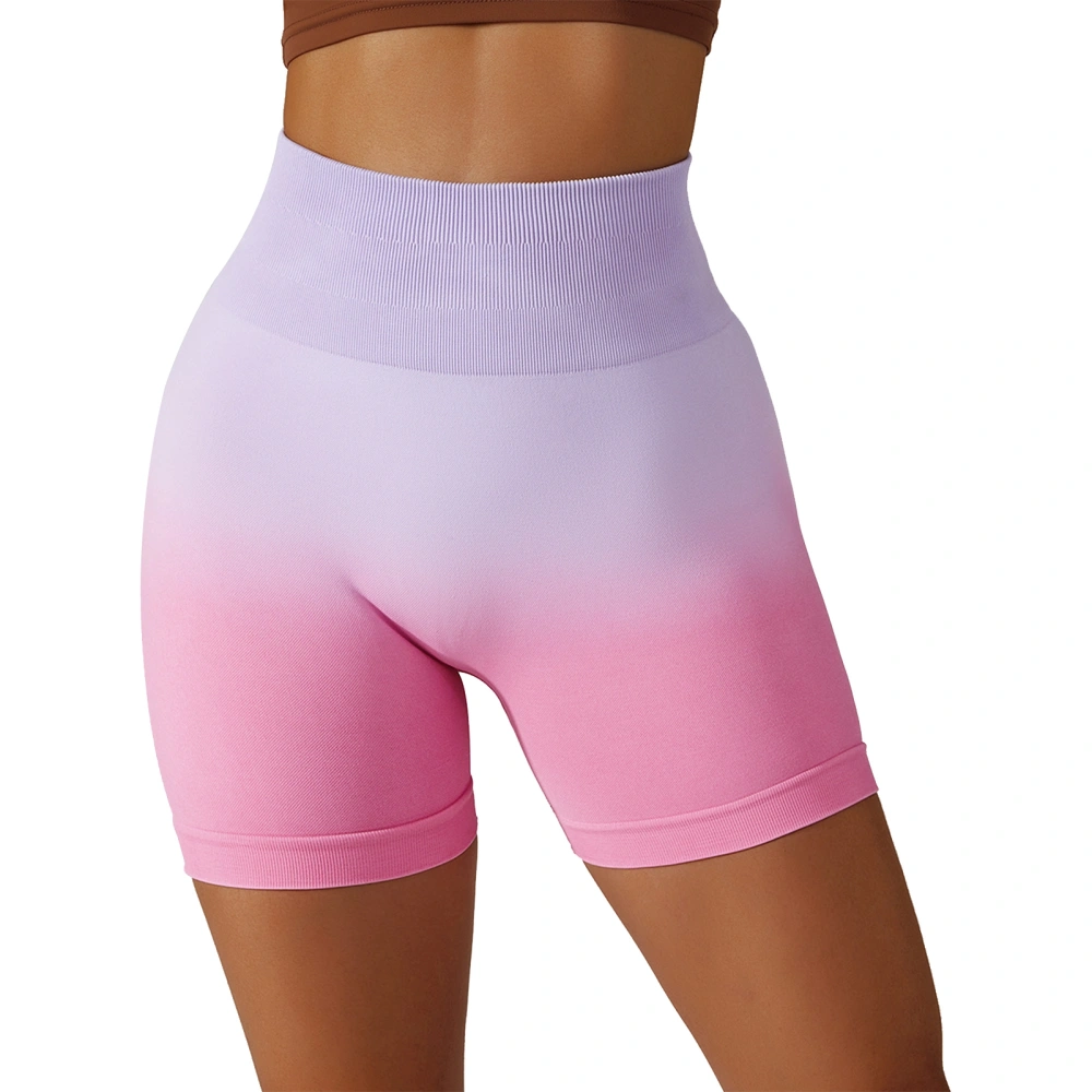 Gradient Print Seamless Yoga Shorts Women Elastic Breathable High Waisted Workout Shorts for Running Light Purple Pink M