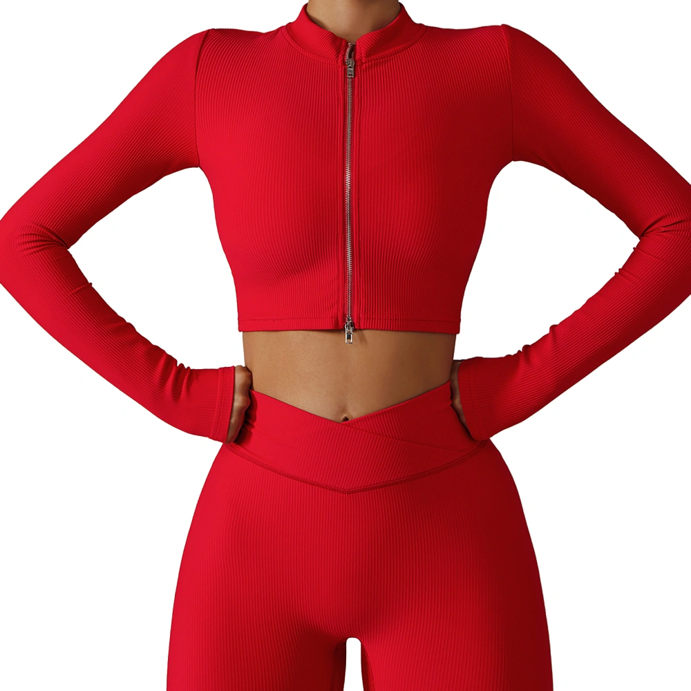 Womens Workout Jacket Quick Dry Dual Zippers Cropped Style Breathable Chinlon Cropped Workout Jacket for Gym Workout Red S