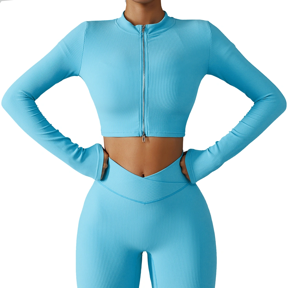 Womens Workout Jacket Quick Dry Dual Zippers Cropped Style Breathable Chinlon Cropped Workout Jacket for Gym Workout Blue M