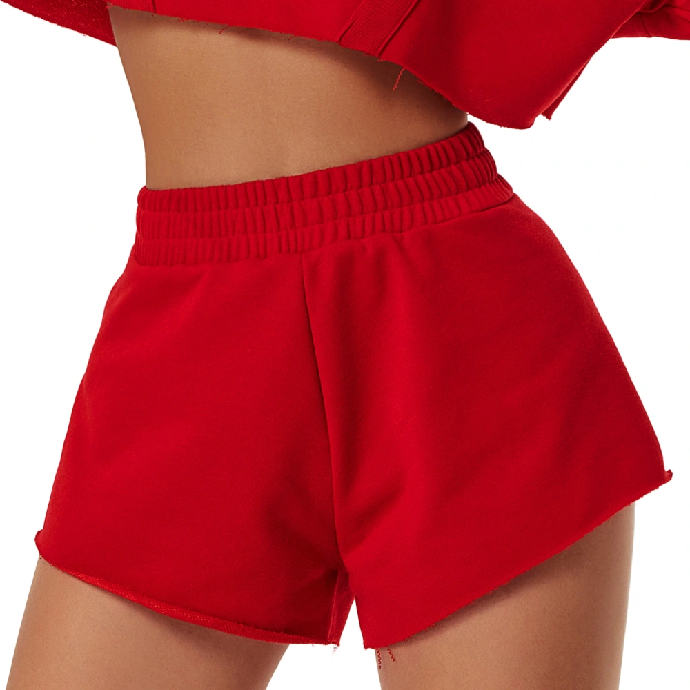 Women Sports Shorts High Elastic Waist Quick Drying Sportswear for Running Jogging Red L