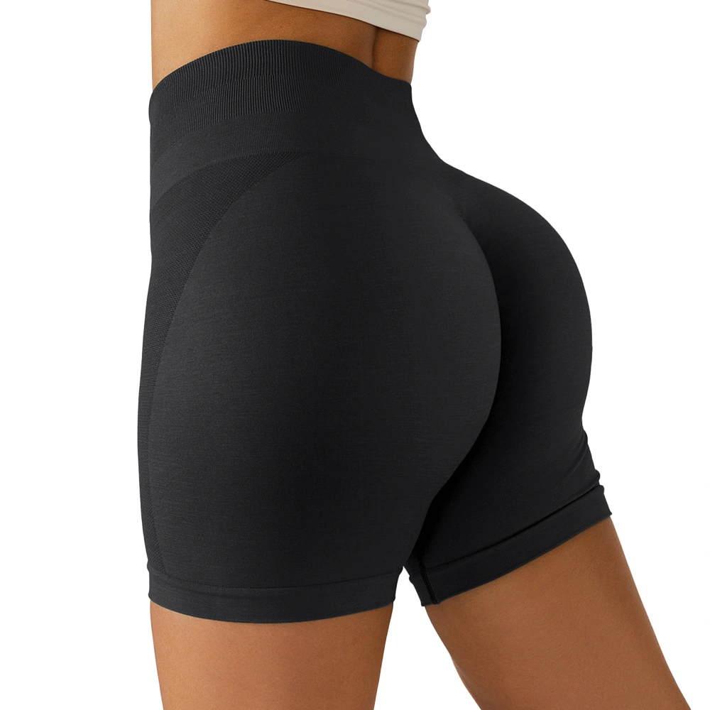 Women High Waist Booty Yoga Shorts Tummy Control Seamless Athletic Shorts for Home Gym Running Workout Black S