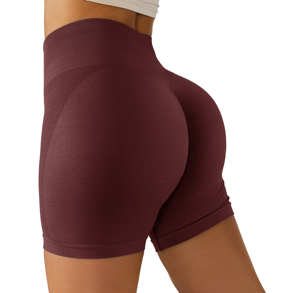 Women High Waist Booty Yoga Shorts Tummy Control Seamless Athletic Shorts for Home Gym Running Workout Maroon S