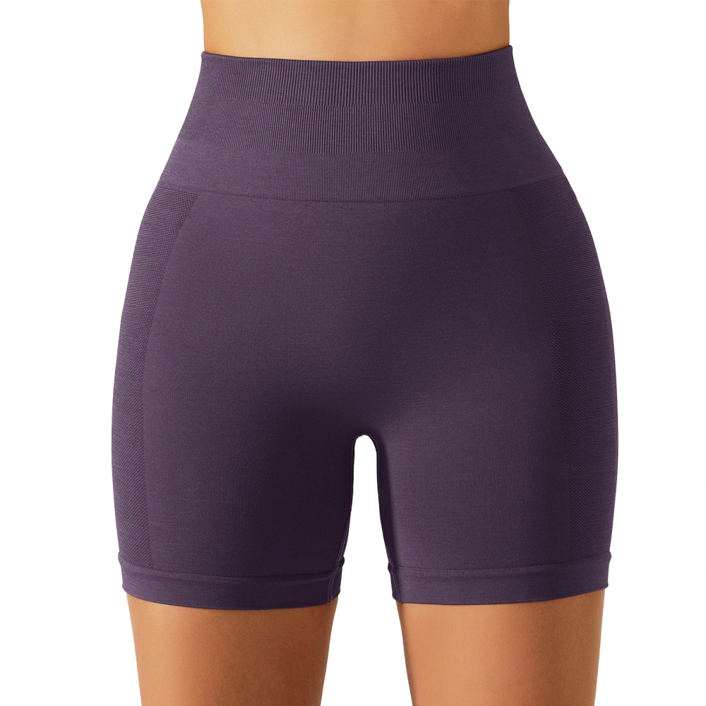 Women Yoga Shorts High Waisted Seamless Stretchy Butt Lifting Sports Tights for Running Fitness Purple L