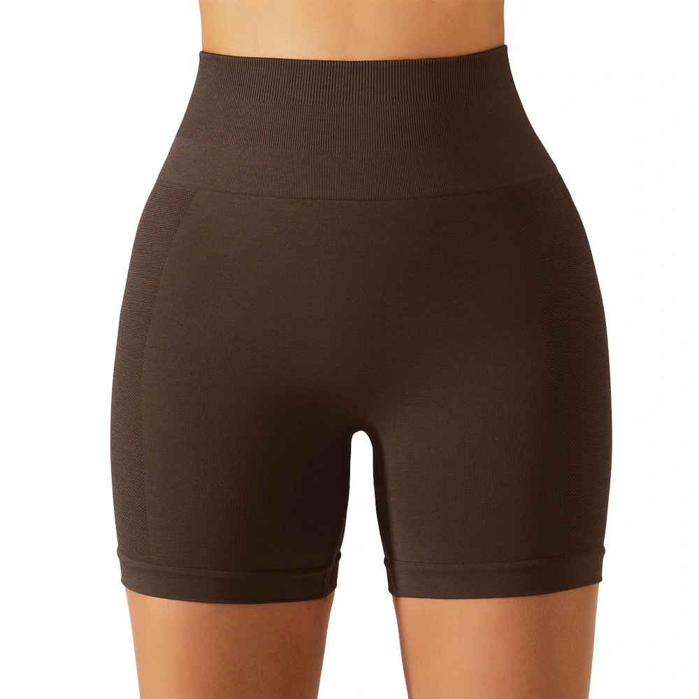 Women Yoga Shorts High Waisted Seamless Stretchy Butt Lifting Sports Tights for Running Fitness Brown M