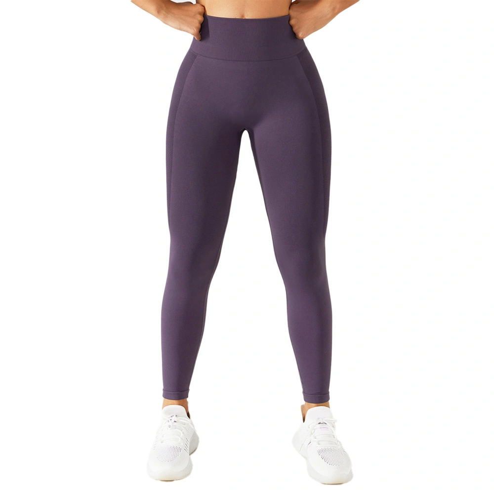 Women Yoga Leggings Quickly Drying High Elastic Waisted Casual Sport Tights for Running Workout Purple L