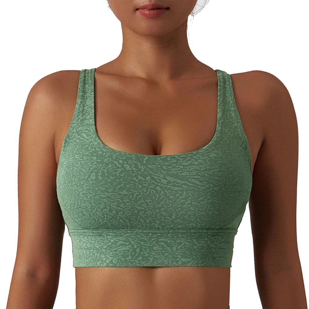 Sport Bralettes U Neck Wide Shoulder Strap Sleeveless X Shaped Cross Support Bra Pack Green S