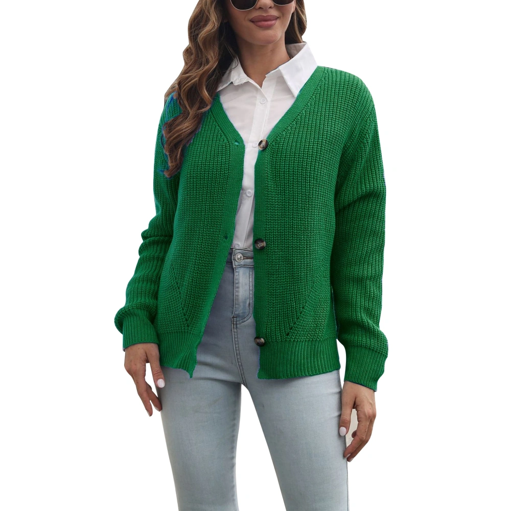 Knitting Cardigan Long Sleeve Pure Color Button Casual Fashionable Knitwear for Women Green M