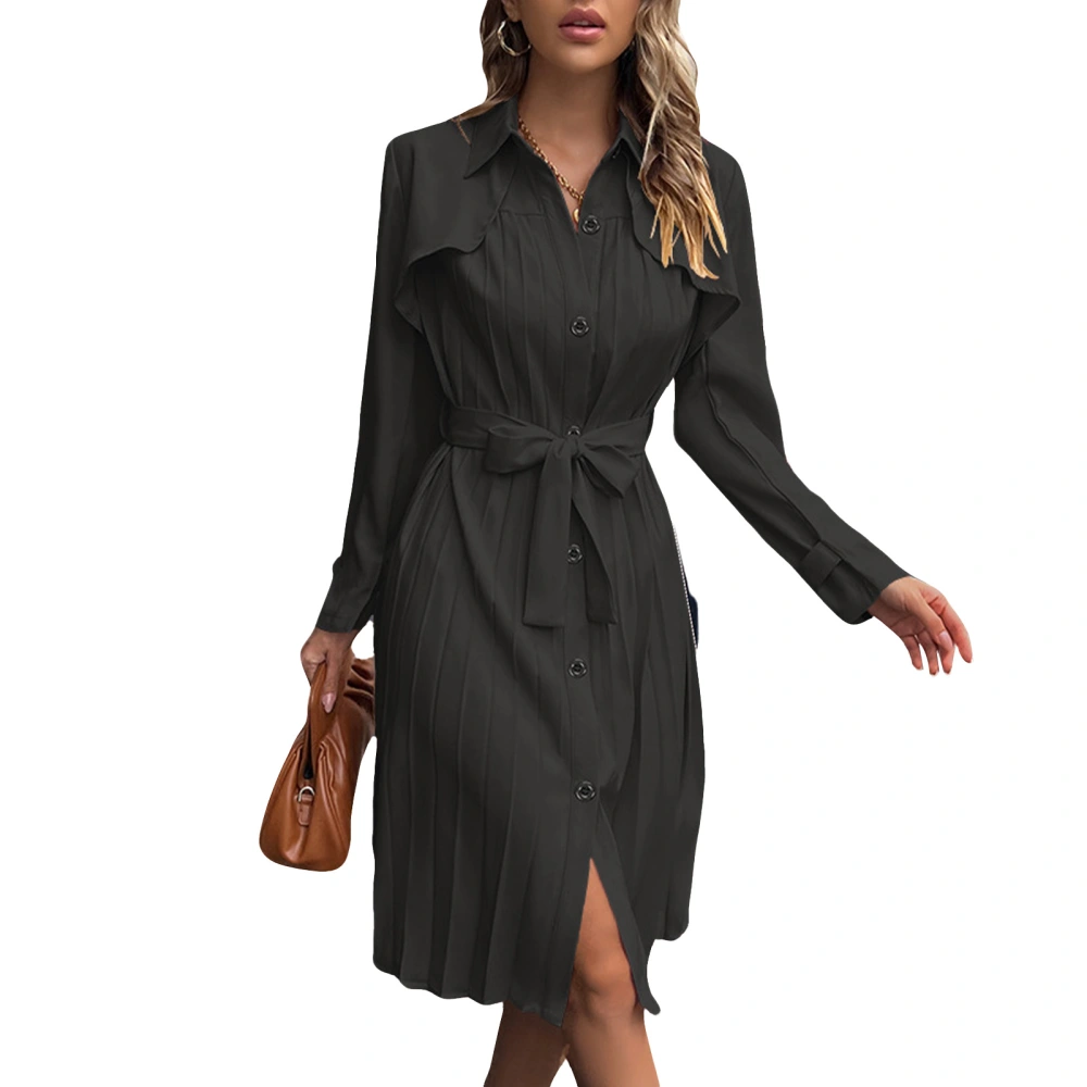 Dress Long Sleeve Slim Fit Pleated Single Breasted Waistband Elegant Dress for Women Type1 S