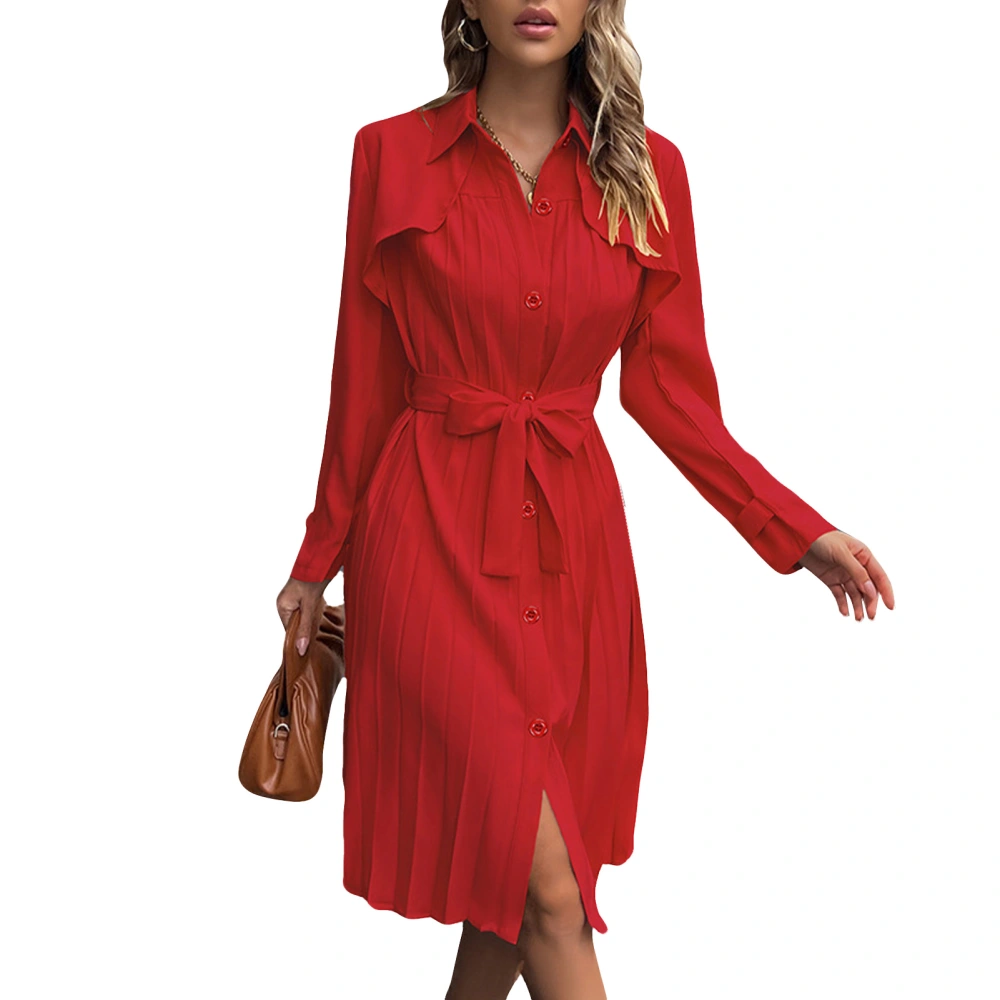 Dress Long Sleeve Slim Fit Pleated Single Breasted Waistband Elegant Dress for Women Type2 XL