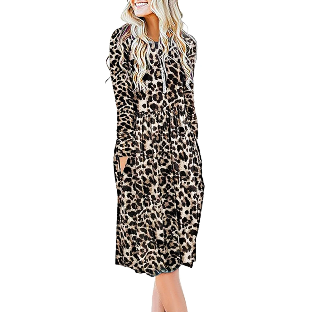 Midi Length Dress Round Neck Fashionable Stylish Long Sleeve Printing Pocket Loose Fit Dress Type 13 M