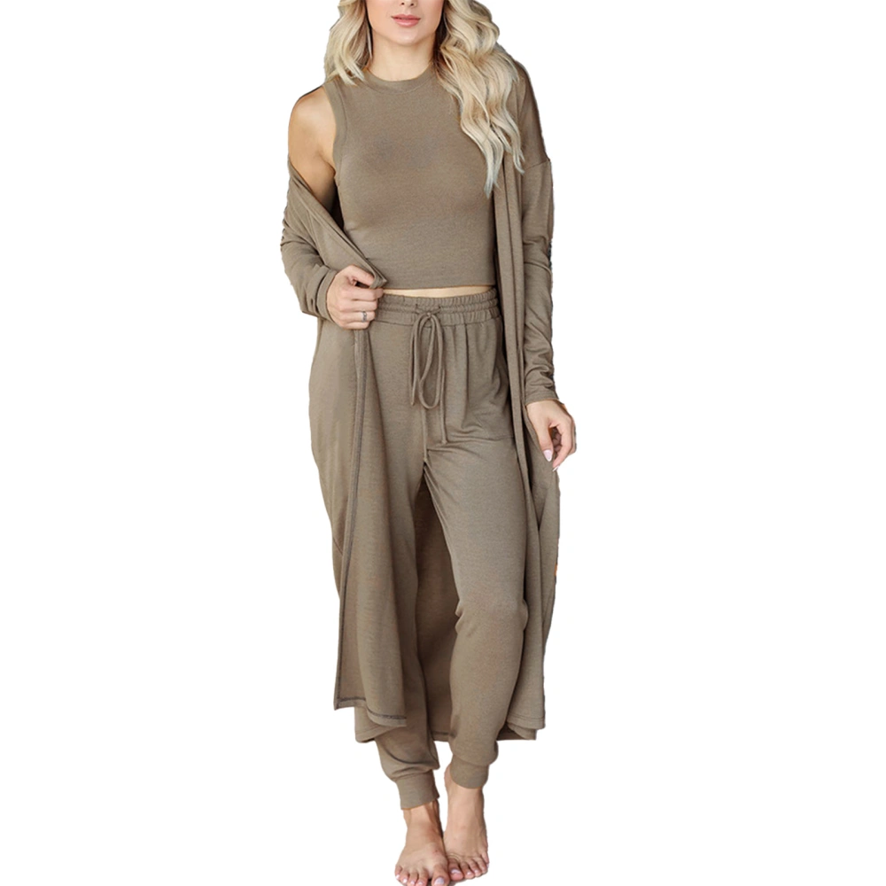 Women Pajamas Set Fall Winter Home Outfits Set 3 Piece Loungewear Set Vest Pants Cardigan Set Khaki S