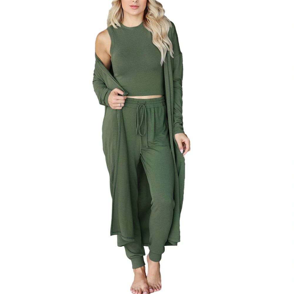 Women Pajamas Set Fall Winter Home Outfits Set 3 Piece Loungewear Set Vest Pants Cardigan Set OD Green S