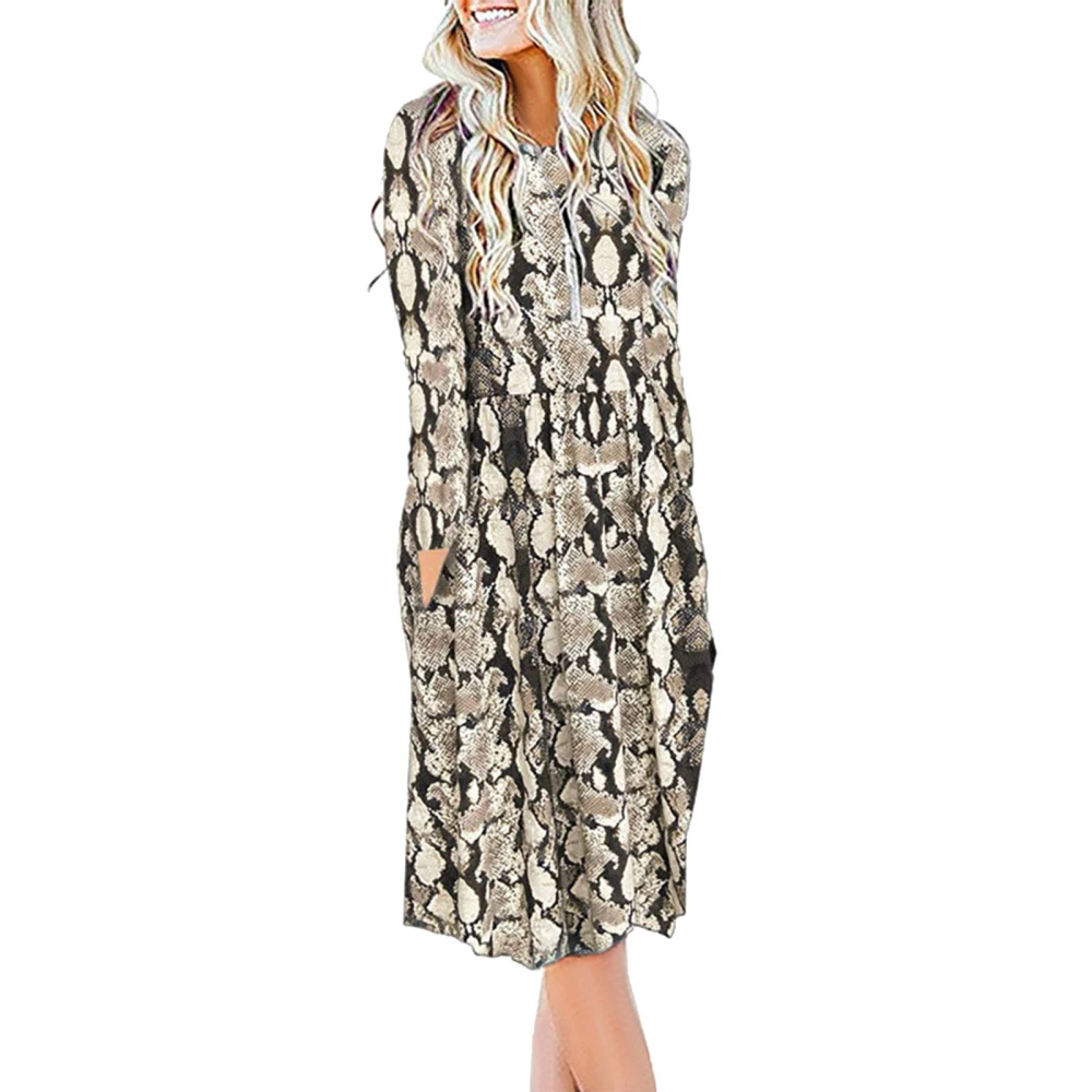 Midi Length Dress Round Neck Fashionable Stylish Long Sleeve Printing Pocket Loose Fit Dress Type 6 XXL