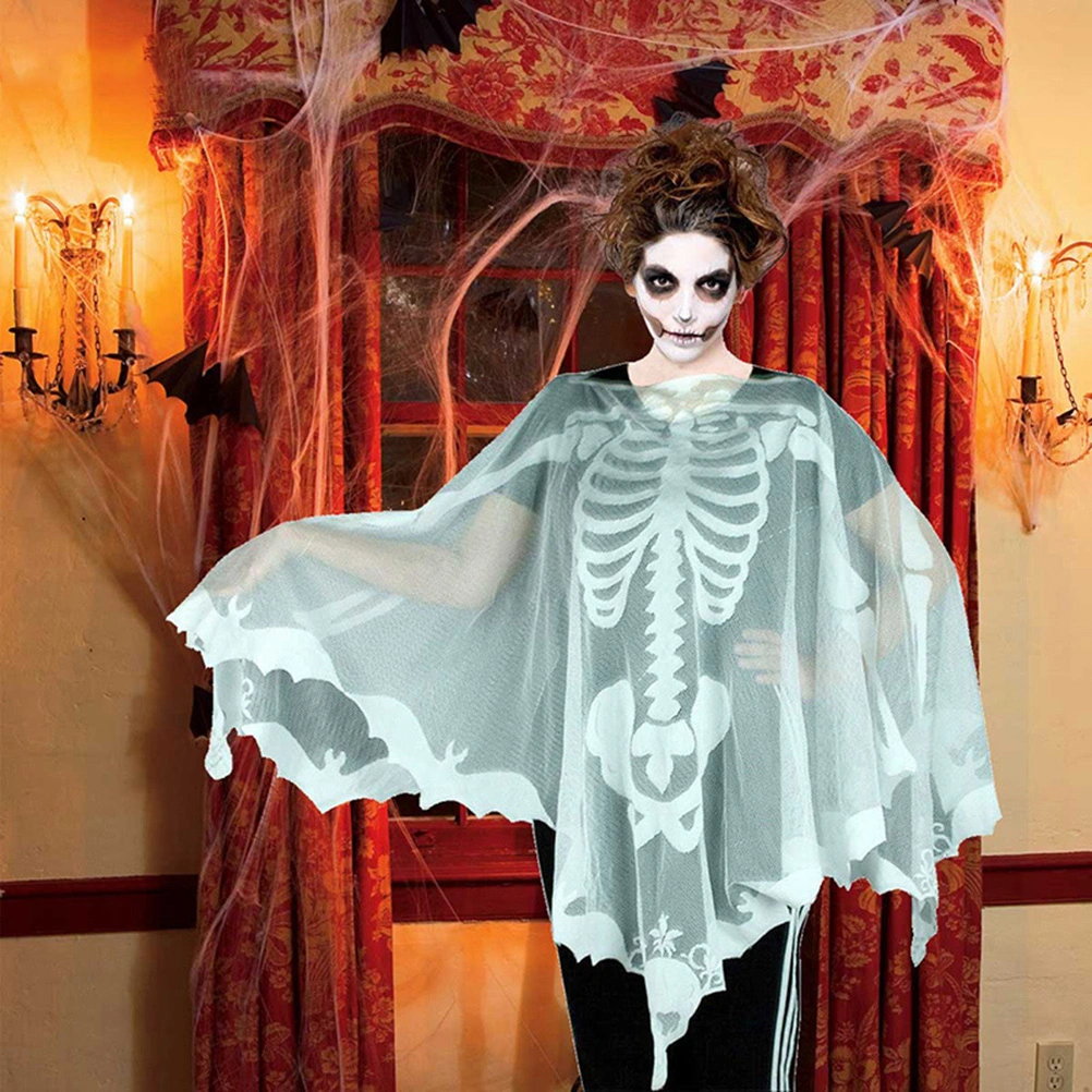 Halloween Skeleton Poncho Halloween Holiday Soft Exquisite Loose Cape Poncho Party Stage Costume Photography Prop