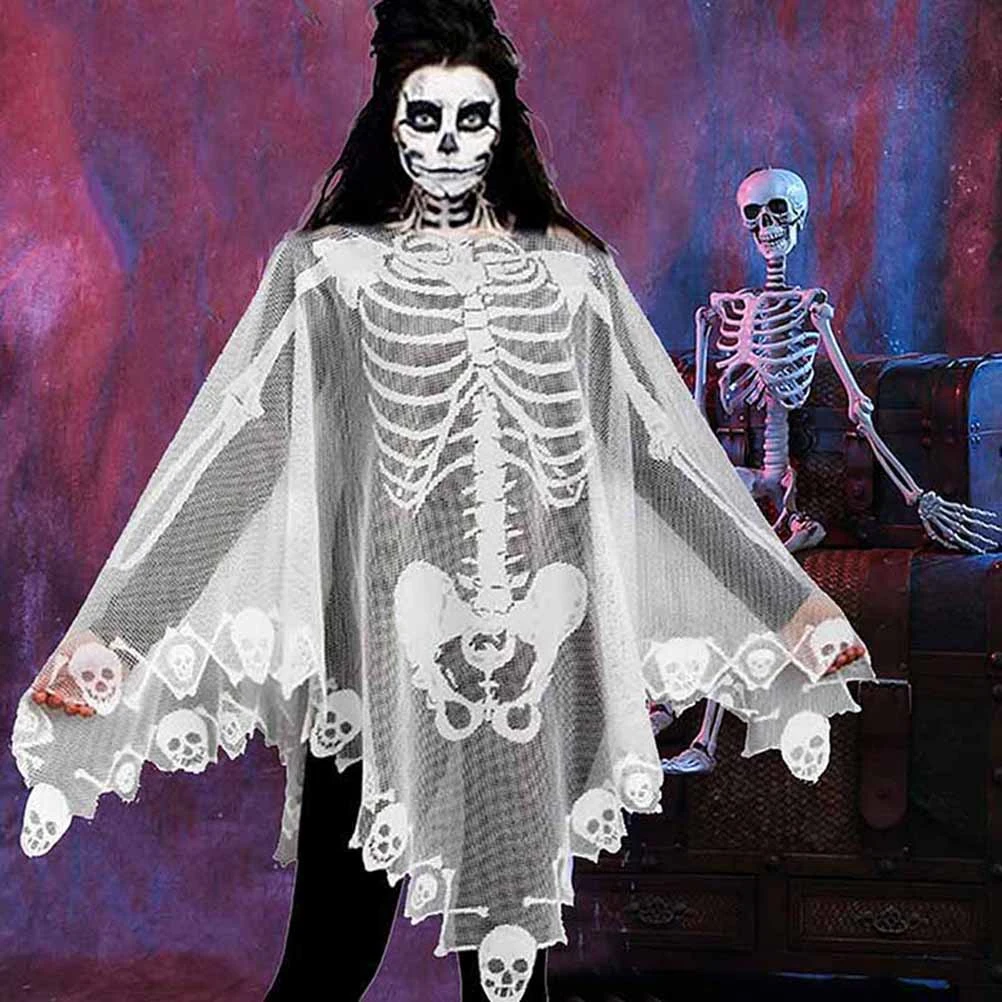 Halloween Skeleton Poncho Halloween Holiday Soft Exquisite Loose Cape Poncho Party Stage Costume Photography Prop