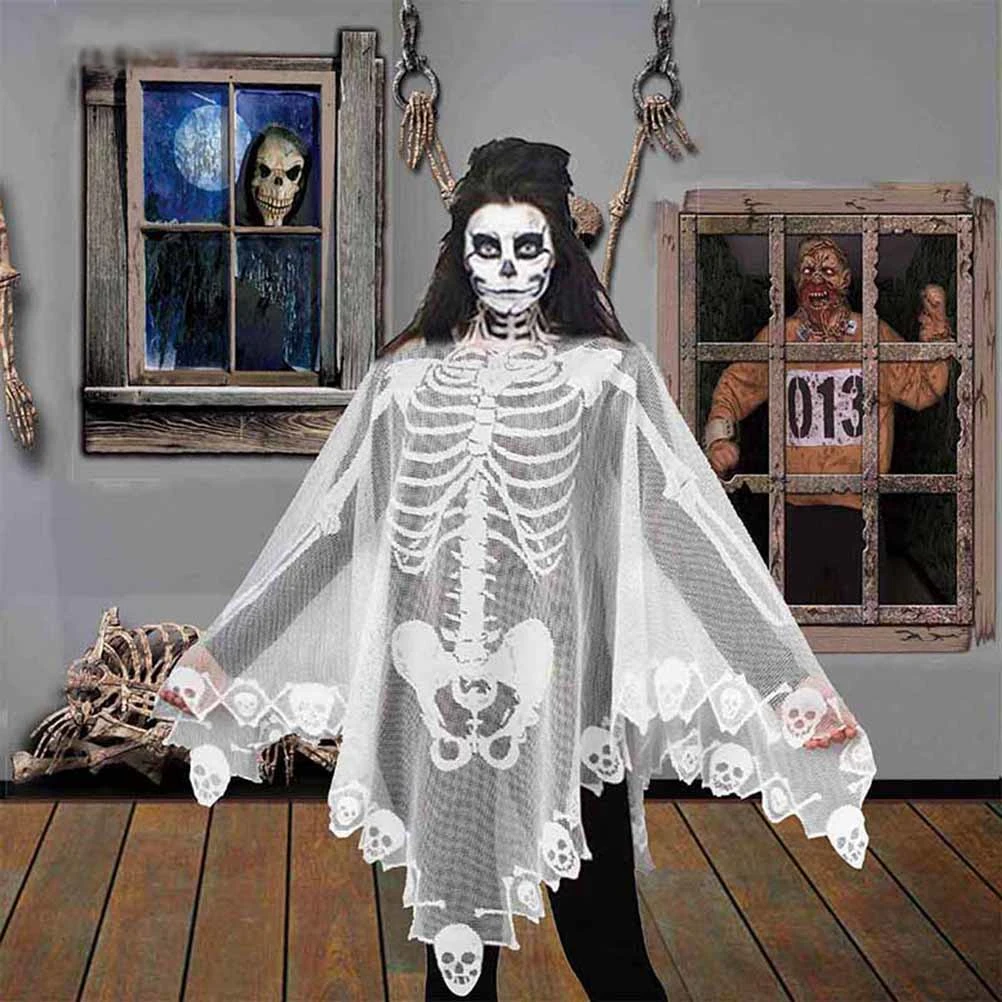 Halloween Skeleton Poncho Halloween Holiday Soft Exquisite Loose Cape Poncho Party Stage Costume Photography Prop