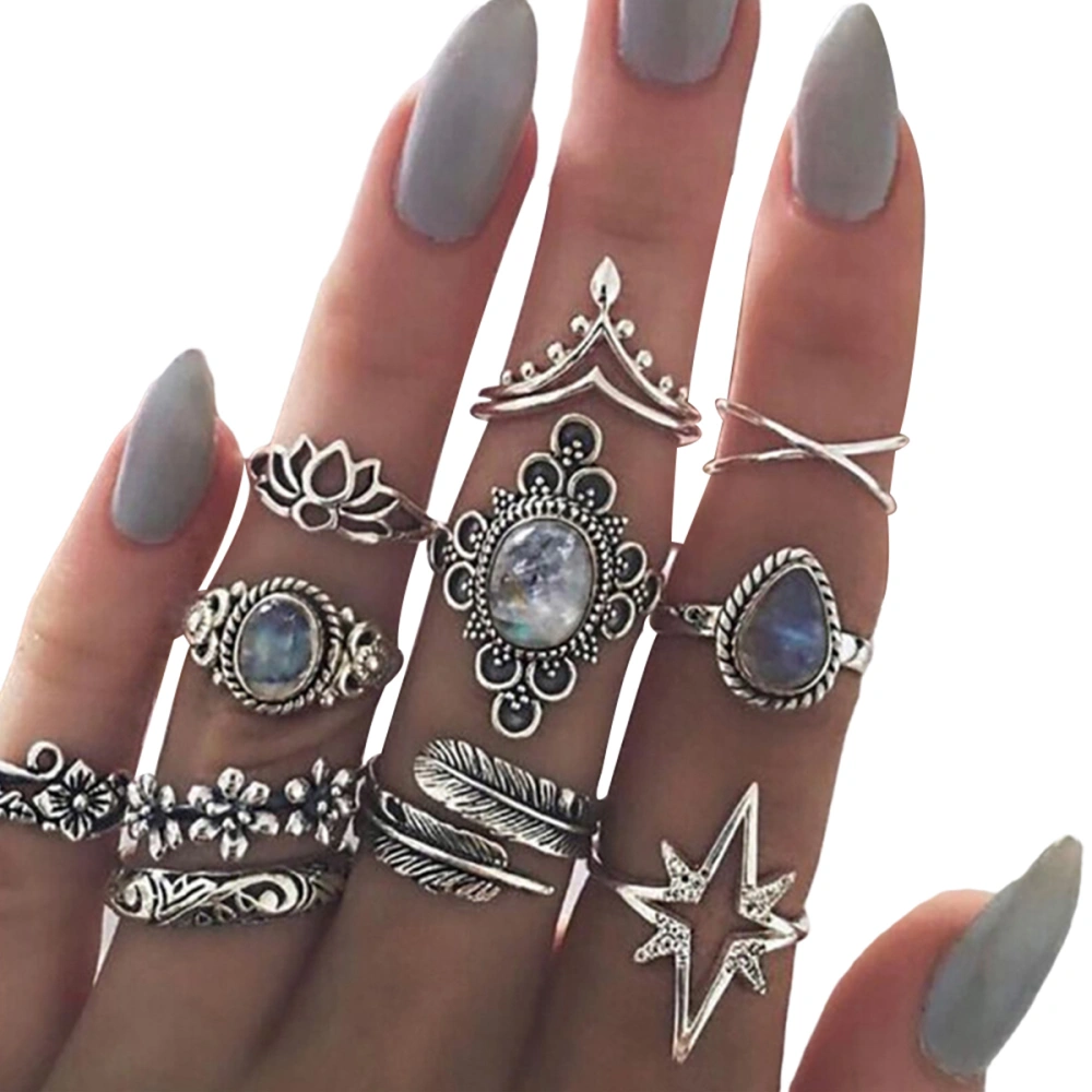 15Pcs Knuckle Stacking Rings for Women Stackable Rings Set Boho Vintage Alloy Hollow Rings