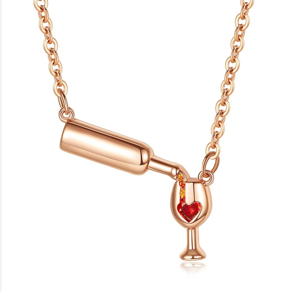 Wine Bottle and Glass Necklace Wine Cup Necklace Shiny Ladies Necklace