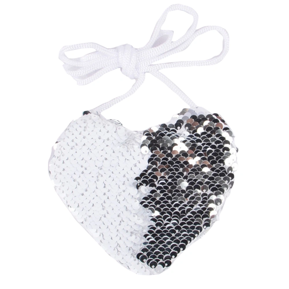 Reversible Love Heart Shining Sequins Purse Girls Crossbody Bags Sling Card Holder