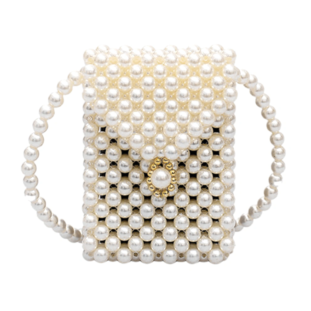 Hand Woven Pearl Bags Lady Beaded Shoulder Bag Handbag Flap Bag Mini Crossbody Bag