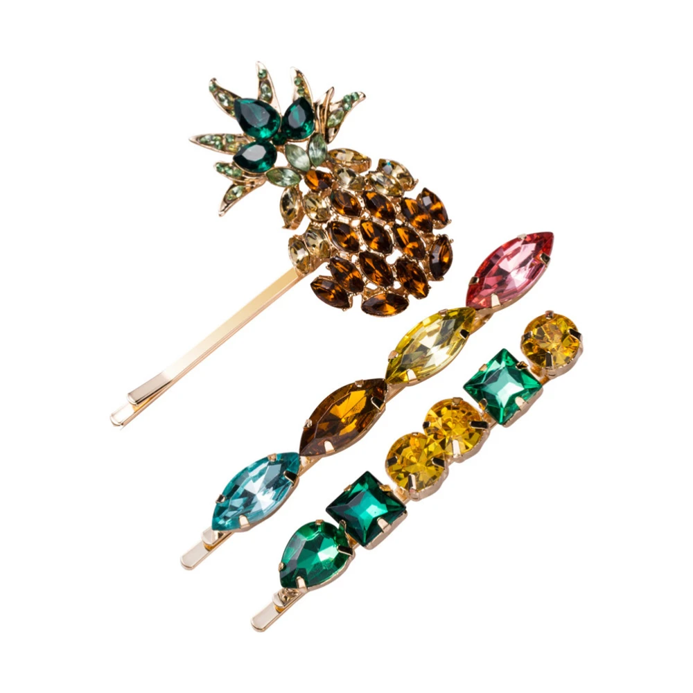 3Pcs Pineapple Hair Clips Personalized Rhinestone Hair Clips Colorful Acrylic Hairpins for Girl