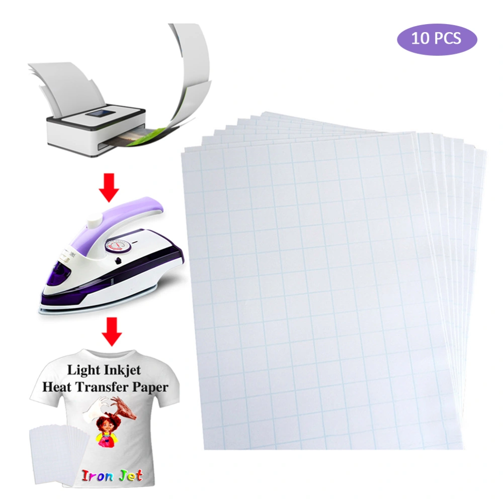 10 Sheets A4 Size Inkjet Printable Heat Transfer Paper Fabric Transfer Papers