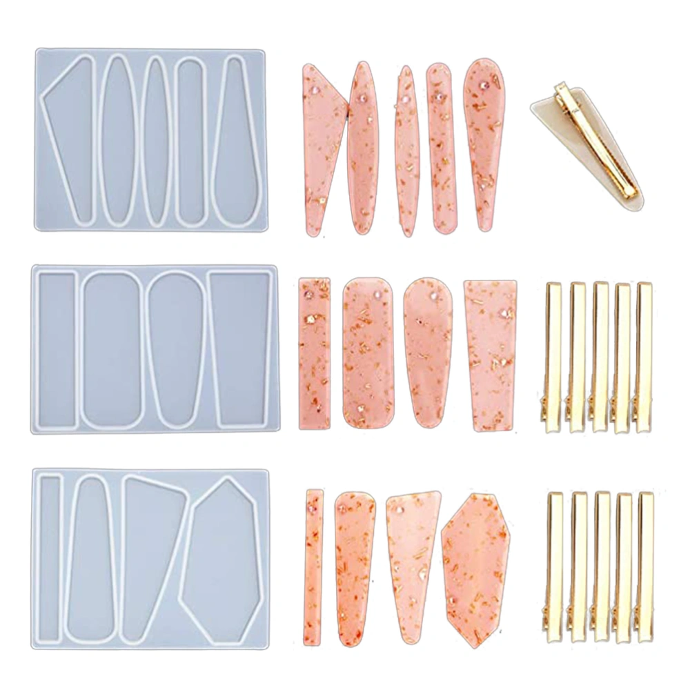 3 pcs Silicone Molds Hair Clip Molds DIY Jewelry Hairpin Molds Casting Molds with 10 Hairpin Accessories