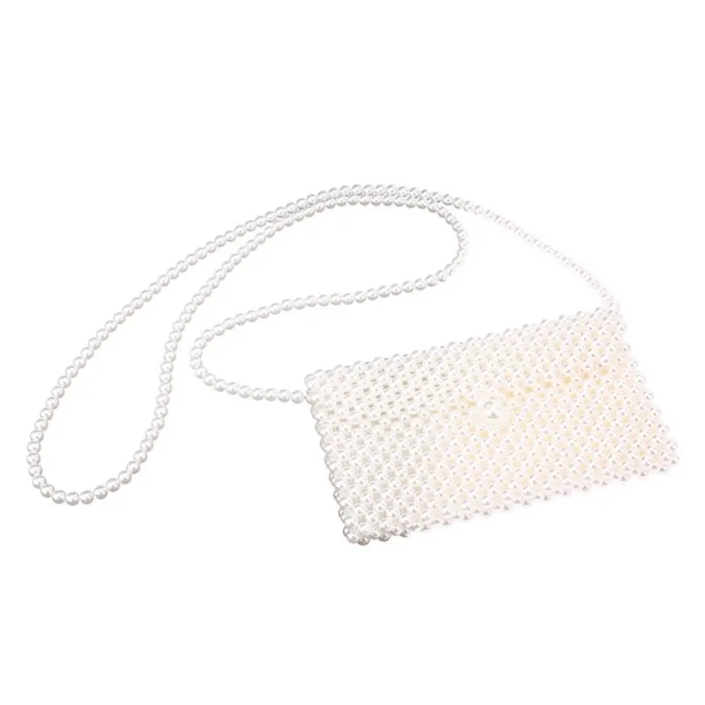 Hand Woven Pearl Bags Lady Beaded Shoulder Bag Handbag Flap Bag Mini Crossbody Bag