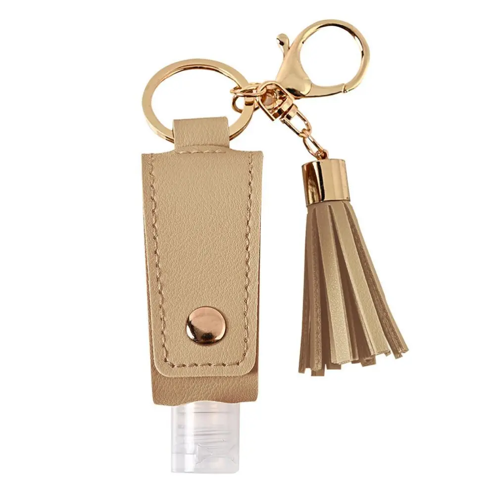 30ML Liquid Soap Bottling Portable Practical Travel Bottle with Keychain PU Leather Keychain Bottles Beige