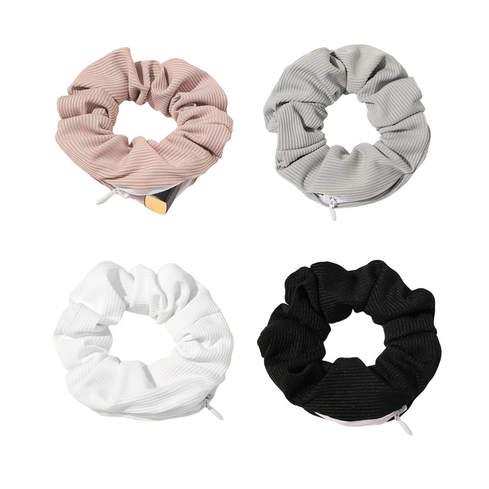 Women Girls Multifunction Hair Band with Zipper Pocket Knitting Stripes Elastic Hairbands Headwear Hair Ties