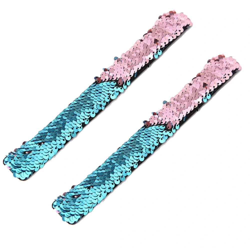 2 Pcs Girls Little Mermaid Charm Reversible Sequin Slap Bracelets Birthday Party Favors Supplies Gifts