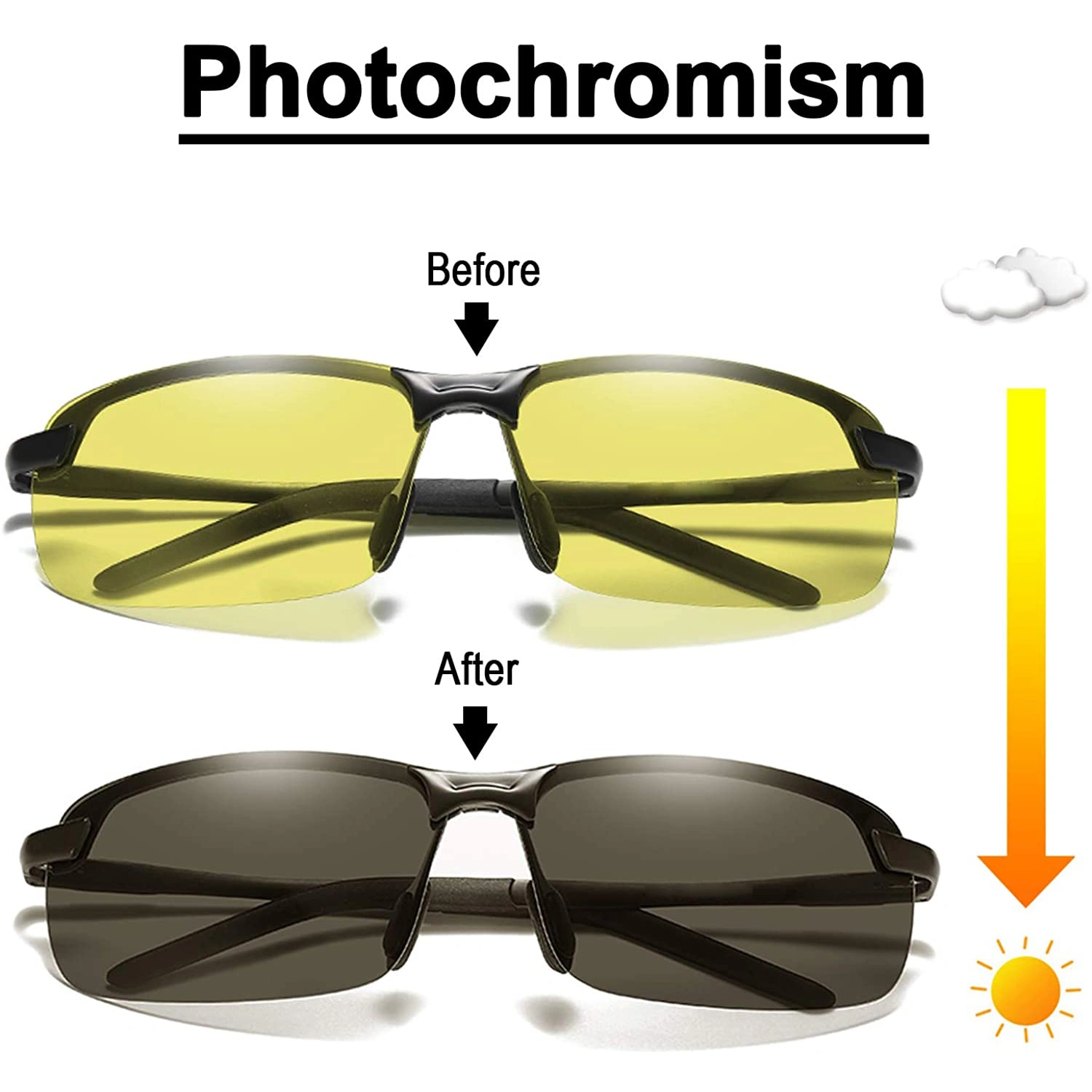 Photochromic Pilot Sunglasses UV400 Protection Sunglasses Glasses