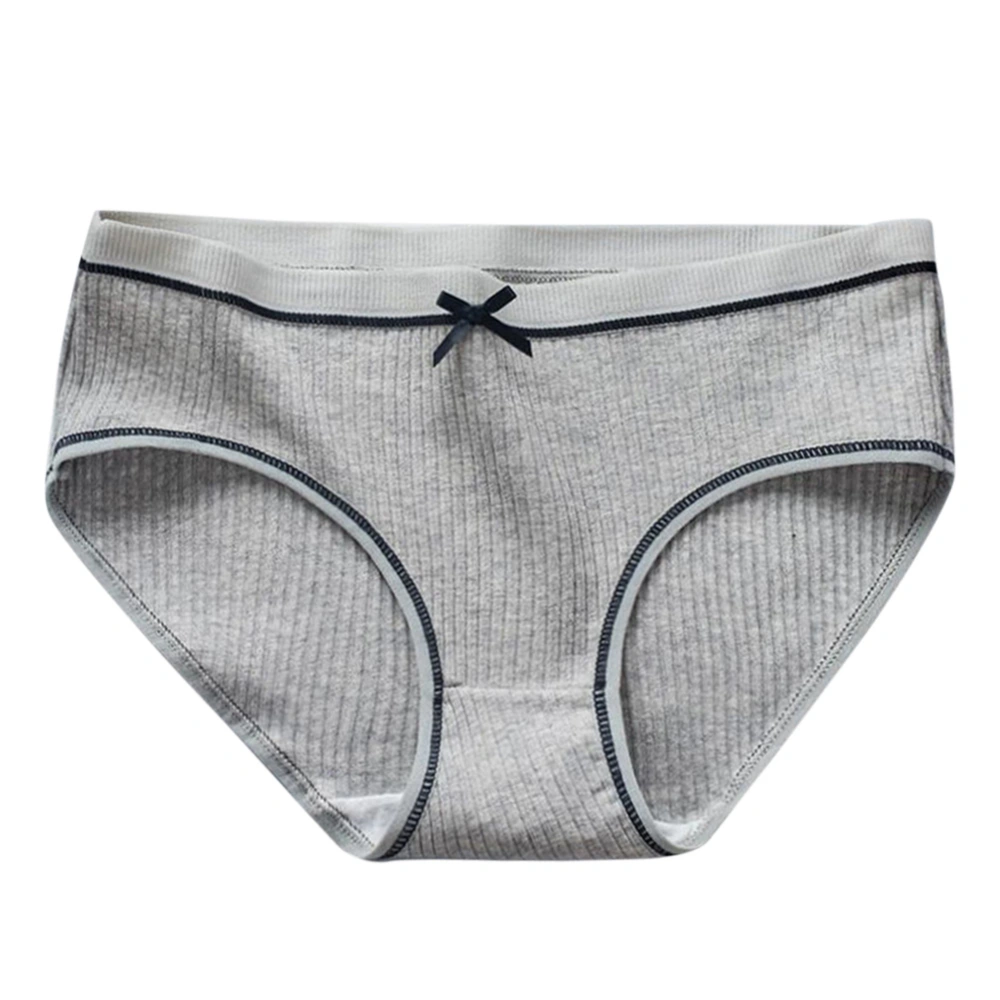 Women Cotton Bow Panties Breathable Underwear Striped Briefs Mid Waist Underpants