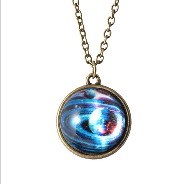 Double Sided Glass Ball Necklace Couple Universe Fantasy Star Pendant Necklace