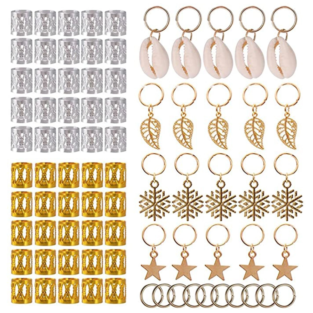 80Pcs Hair Jewelry Rings Clips Aluminum Dread Locks Adjustable Metal Cuffs Beads Braiding Hair Decorations