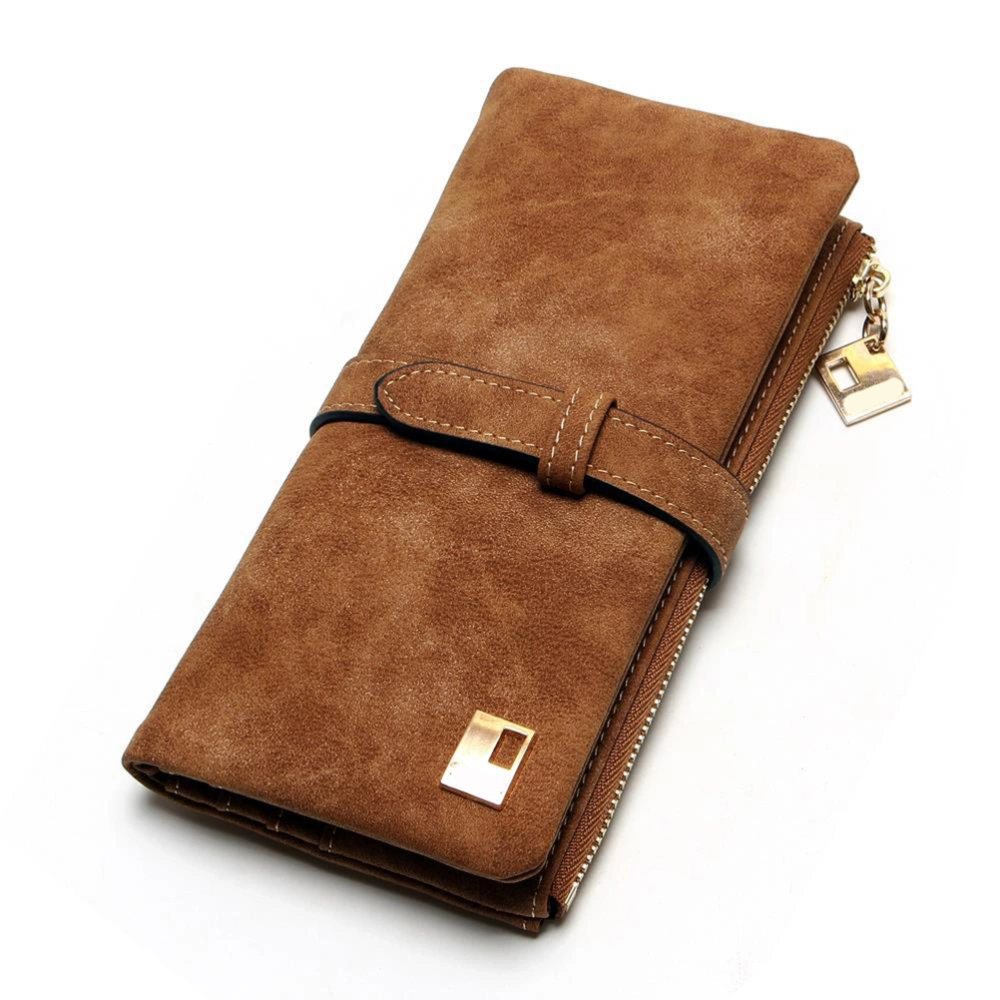 Women PU Retro Long Purse Bi Fold Wallets Zipper Wallet Ladies Bag