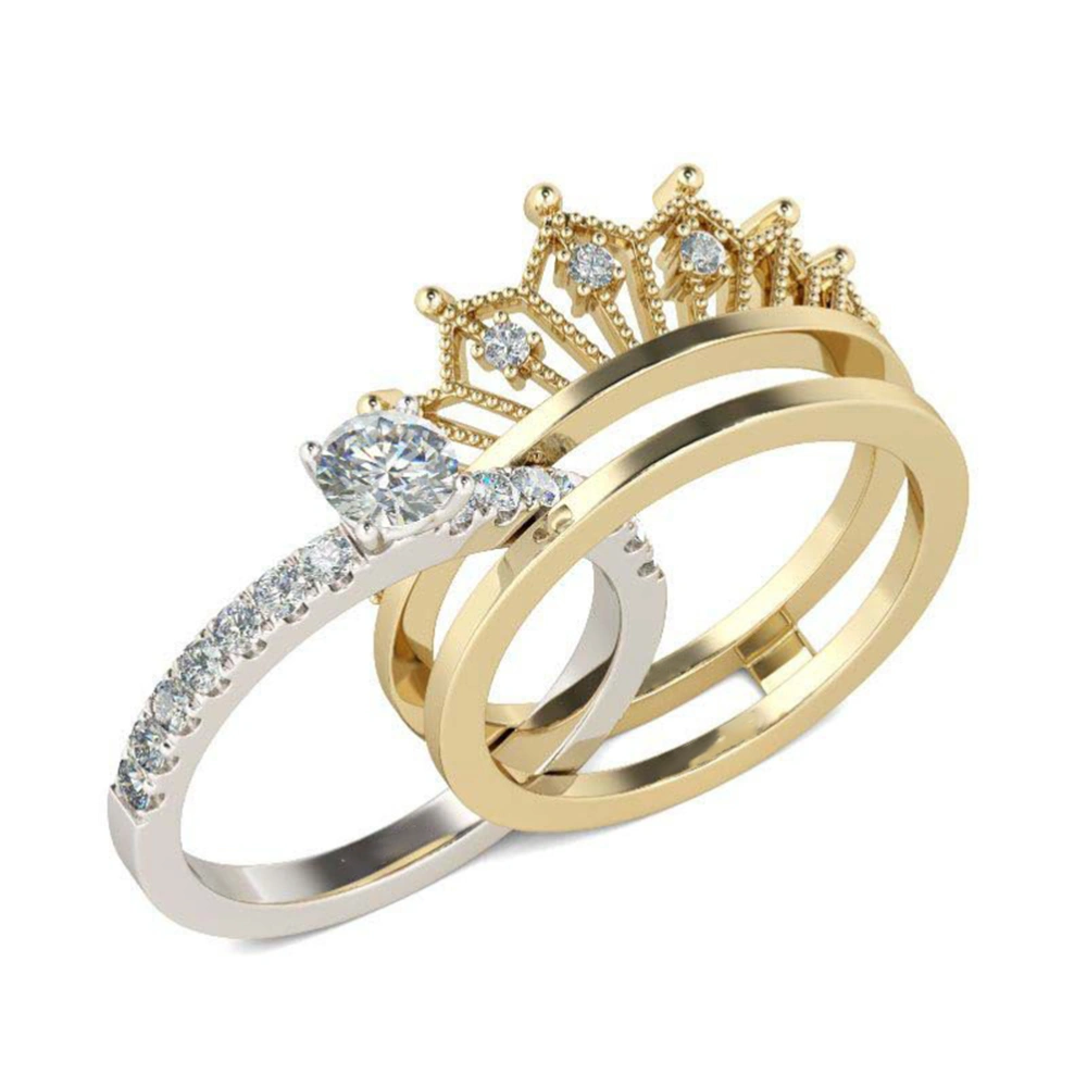 Alloy Ring Round Lucky Finger Rings for Women Splittable Crown Design Rhinestone Vintage Ring Gift for Girlfriend